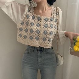 Women's Blouses Sweet Crochet Patchwork Chiffon Shirt Blusas Femininas Elegantes Short Tops Slim Korean Style Square Blouse Women Camisas