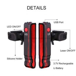 high quality Bike Lights Laser Light 6 Modes outdoor Cycling Safety warning Taillight Front Rear Bicycle USB Rechargeable Waterproof Tail Lamp bicycle Accessories