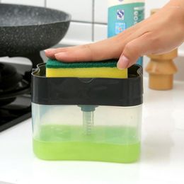 Liquid Soap Dispenser 2 In1 Pump ABS Kitchen Sponge Holder Press Countertop Rack Organiser Cleaner Tool