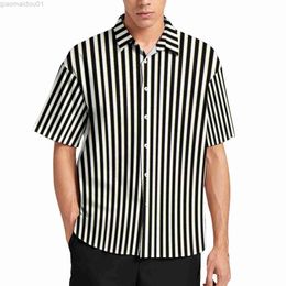 Men's Casual Shirts Vertical Striped Blouses Male Black White Lines Casual Shirts Hawaiian Short Sleeve Custom Fashion Oversized Beach Shirt Gift L230721