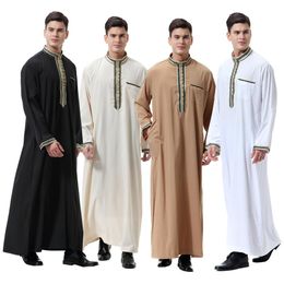 Muslim Men Abaya Stand Collar Turkish Caftan Applique Robes Islamic Clothing Dubai Middle East Arab Man Wear DK739MZ298G