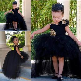Fashion High Low Girls Pageant Dresses Tulle Tutu Puffy Ball Gown Kids Flower Girl Dress Appliques Sleeveless Toddler Pageant Gown3050