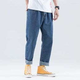 Men's Jeans Spring And Summer Thin Style Straight Pants Blue Streetwear Loose Cropped Denim Overalls Drop Feel Wide Leg Workwear