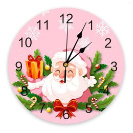 Wall Clocks Christmas Santa Claus Pine Needle Pink Round Desktop Digital Clock Non-ticking Creative Childrens Room Watch