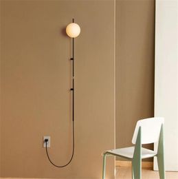 Wall Lamp Nordic Long Pole Iron Glass Lamps Living Room Modern El Plug-in Bedroom Aisle Sconces Lights Socket-free Fixtures