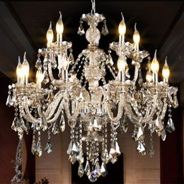 Home Antique Led Cognac crystal chandelier E14 bulb led candle holder pendant lights large luxury el villa led changing lamp la213L