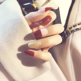 False Nails 24pcs/set Women's Stylish French Style Diy Manicure Art Tips With Glue Fake Glitter Nail Gel Polish