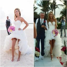 Hi Lo Draped Short Front A-Line Wedding Dresses Long Back Beach Sexy A Line Strapless Court Train Destination Bridal Gown Dres285U