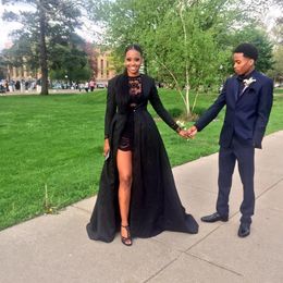 Two Pieces Black Prom Dresses Gothic Style 2019 s Custom Made New Long Sleeve Lace Sexy Special Occasion Evening Gowns P00228W