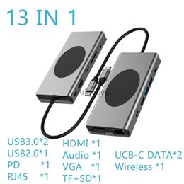 Expansion Boards Accessories 13 in 1 USB Type C HUB Wireless Charging USB 30 20 RJ45 PD To HDMI Adapter SDTF Slot Docking Station For Macbook Laptop PC J230721