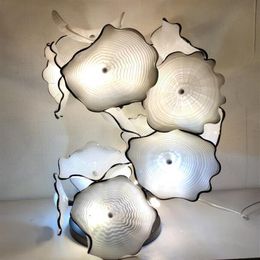Custom Murano Plates Floor Lamps Flower Design Glass Art Sculpture Standing Lamp Modern Decor in White Color228O