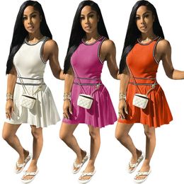 2023 Tasarımcı Toptan Seksi Mini Elbiseler Yaz Kadınlar Kolsuz Sportif Elbise Sıradan A-Satır Katı Sundress Y2K Sokak Giyim Toplu Toptan Kıyafetler 9933