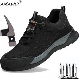 Safety Shoes AMAWEI Mens Non Slip Work Sneakers Steel Toe Shoes For Men Indestructible Anti-Puncture Safety Shoes Trail Running Shoes Outdoor 230720