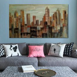 Contemporary Abstract Painting Manhattan View Handmade Canvas Art for Sitting Room Decor