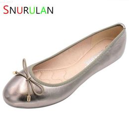 Dress Shoes round toe bowtie moccasins women gold/silver leather ballet flats casual design soft bottom slip on loafers women espadrilles L230721