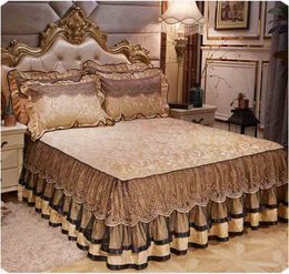 Bed Skirt Winter Thick Velvet Bedding Bed Skirt Pillowcase Lace Embroidery Bedclothes Mattress Cover Warm Bedspread Bed Sheet Home Textile 230720