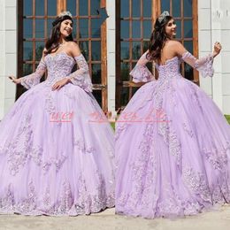 Charming Applique Lilac Quinceanera Dresses Ball Lace Plus Size Sweetheart 16 Tulle Girl Prom Party Dress Juniors Formal Gowns Cus221A