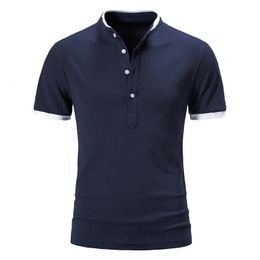 Mens Polos Summer Fashion Handsome Polo Shirt Mandarin Neckline Slim Fit Solid Button Breathable Casual Clothing 230720