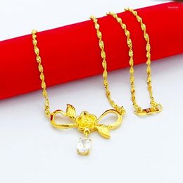 Choker Genuine 24k Gold Necklace Zircon Heart Pendant Water Corrugated Set Chain Plating Jewellery Wedding Gifts For Women