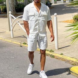 Men's Tracksuits 2023 Casual Suit Wide Short-sleeved Shirt Two-piece Shorts Summer Holiday Fashion Lapel Top