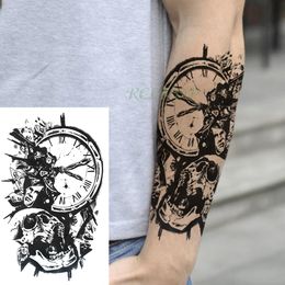 Waterproof Temporary Tattoo Sticker Skull head Clock Fake Tatto Flash Tatoo Back Leg Arm belly big size for Women girl Men