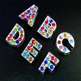 Whole 8mm 130pcs lot A-Z Coloured full rhinestones Slide letters DIY Alphabet Accessories fit for 8mm leather wristband keychai278w