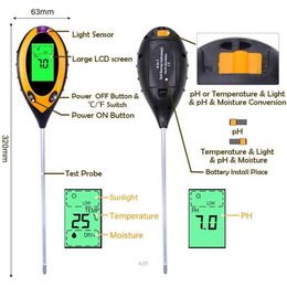 PH Metres Soil PH Tester 4In1 PH Light Moisture Acidity Tester Soil Tester Moisture Metre Plant Soil Tester Kit For Flower PH Metre No Box 230721