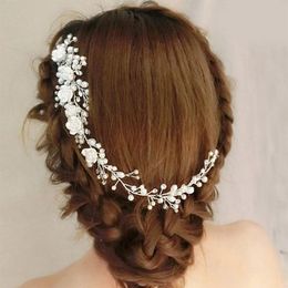 Fashion White Pearls Bridal Headpieces Hair Pins Floral Flower Jewelry Bridal Half Up Bride Hairs Accessories Vintage Wreath Weddi2250