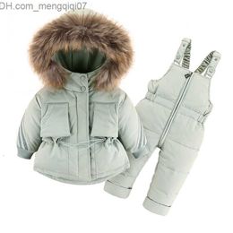 Aşağı kaplama kat çocuklar kış kıyafetleri set 30 derece ceket tulum bebek erkek bebek parka gerçek kürk kız yürümeye başlayan çocuk kalın sıcak snowsuit 221121 z230721