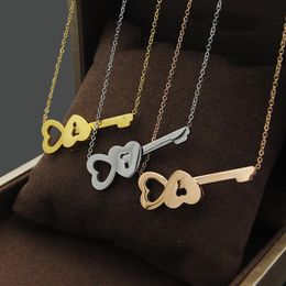 New Arrive Fashion Lady Titanium steel 18K Plated Gold Necklaces With Key Heart Pendant 3 Color340e