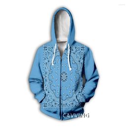 Men's Hoodies Fashion 3D Print 12 Colours Bandana Pattern Zipper Zip Up Hooded Sweatshirts Harajuku Hip Hop