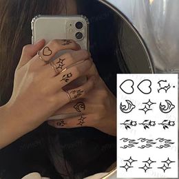 Waterproof Temporary Tattoo Sticker Black Flame Rose Heart Henna Tattoo Finger Art Moon Cross Deer Flash Fake Tatto Female Male