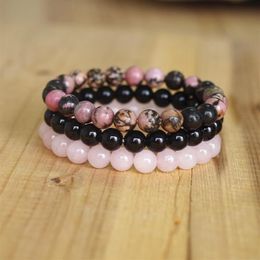 Charm Bracelets 8mm Natural Stone Bracelet Sets Men Women Rhodonite Rose Quartzs Black Onyx Beaded Stackable Wrist Mala180v