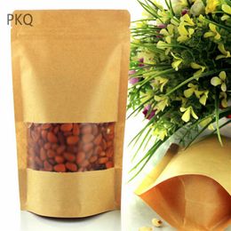 Brown Stand up Kraft paper Zip Lock bags with Clear Window 100pcs Reclosable ziplock pouches Zipper seal Packaging bag 20x30cm277C