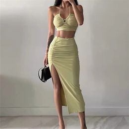 Mesh Hollow Out Women Mid-length Dress Cross Design Sleeveless Halter Neck Draped Mesh See Though Stitching Bandage Robe Dress