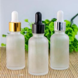 Wholesale Frost Bottles 30ml Glass E liquid Bottles Glass Essence Dropper Bottles Pipette Empty Bottle With 3 Colors Lids Vxidw