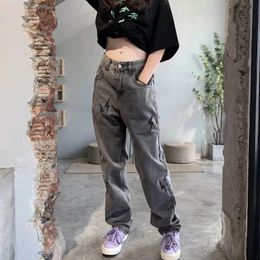 Women s Jeans Street Gothic Mopping Pants Lightning Pattern Loose Wide leg Harajuku Casual All match Y2k Denim Trousers 230720