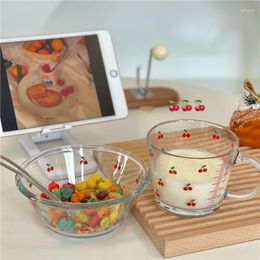 Bowls INS Cherry Strawberry Cute Salad Bowl Glass Tableware Dessert Breakfast Milk Cup Graduated