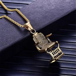 Pendant Necklaces Fashion Gold Silver Color Barber Shop Barber's Chair Seat Necklace Jewelry Long Chain Hip Hop Men291C