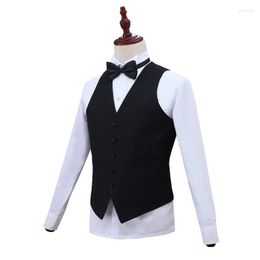 Men's Vests Waistcoat Men Slim Fit V Neck Mens Vest With Bowtie Wedding Party Stage Prom Costume Gilet