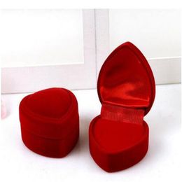 Velvet Heart-shaped Jewellery Box Ring Box Flocking Plastic Box Foldable For Engagement Wedding Ring Valentine's Day Gift 50pcs201V
