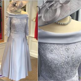 Vintage Short Lilac Mother of the Bride Dresses Half Sleeve Elegant Tea Length Beads Lace Satin Evening Wear Prom Wedding Guest Pa3002