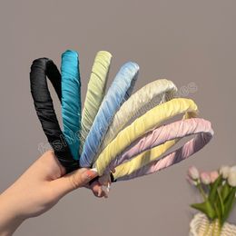 Solid Colour Headband Sweet Satin Pleated HairBand Women Girls Fashion Scrunchy Retro Hair Hoop Headwear Hair Accessories INS