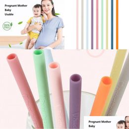 Drinking Straws Sile St With Brush Food Grade Flexible Juice Sts Summer Party Beverage 9 Color Drop Delivery Home Garden Kitchen Din Dhczn