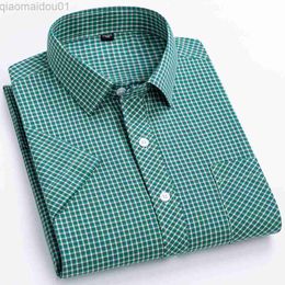 Men's Casual Shirts Men's Summer Pure Cotton Short Sleeve Classic Plaid Shirts Single Chest Pocket Regular Fit Lightweight Gingham Casual Tops Shirt L230721