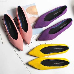 Dress Shoes Stretch fabric ballet flats pointed toe woman shoes solid soft bottom comfy loafers shallow knitted casual boat shoes femme 2019 L230721