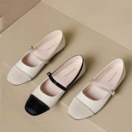 Dress Shoes Mixed Colour Leather patchwork flat shoes woman square toe ankle strap loafers mary janes shoes woman comfy moccasins big size 43 L230721