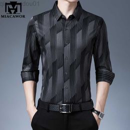 Men's Casual Shirts New Brand Designer Men Shirts Striped Slim Fit Silk Luxury Dress Shirts Spring Long Sleeve Camisa Masculina Men Clothing C804 L230721