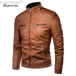 Men's Jackets DIMUSI Men's Jacket Fashion Mens Vintage Leather Jackets Casual Men Faux Leather Motorcycle Jackets Biker Zipper Pockets Coats L230721