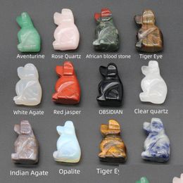 Stone Natural Carving 1 Inch Lovely Dog Crafts Ornaments Rose Quartz Crystal Healing Agate Animal Decoration Drop Delivery Jewellery Dhcr2